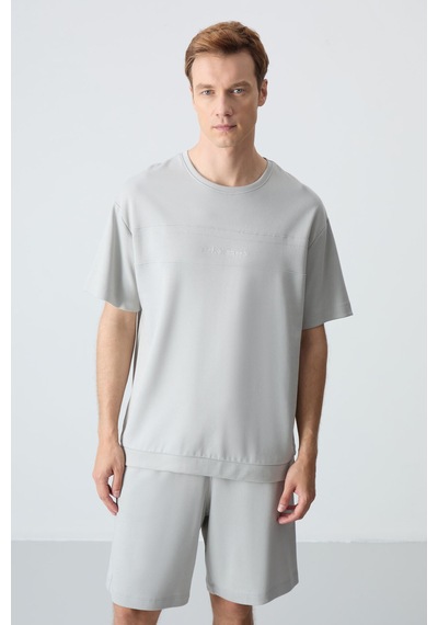 Tommy Life Taş Pamuklu Kalın Yumuşak Dokulu Oversize Fit Basic Erkek Şort Takım - 85257