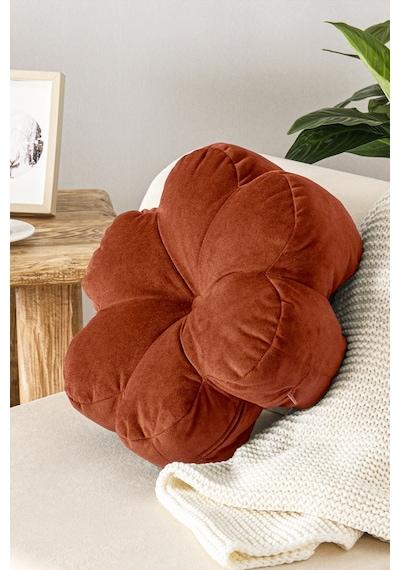 Papatya Bloom Dekoratif Kadife Kırlent-kiremit - 40x40 Cm Kiremit