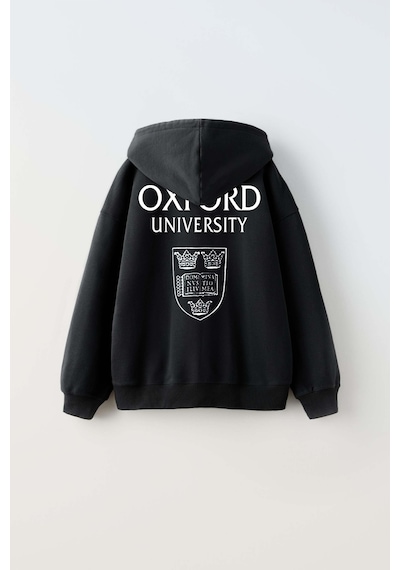 Erkek Çocuk Oxford Modelli Kol Manşetli Pamuk Kapşonlu Sweat Siyah