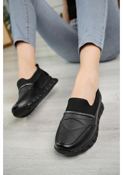 Nesil Shoes Acr 50 Siyah Taşlı Strech Kadın Ayakkabı-siyah Siyah