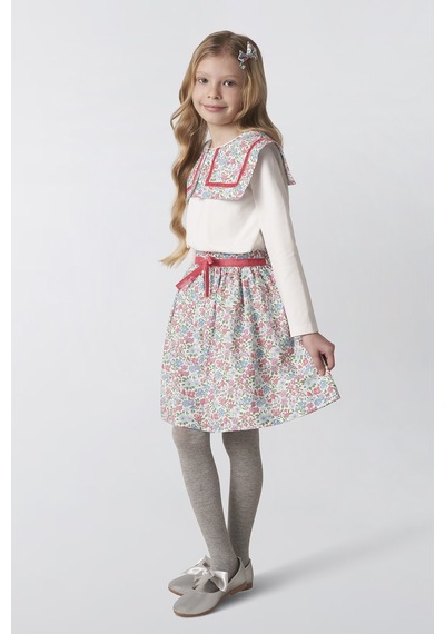 Made With Liberty Fabric Liberty Kumaş Kız Çocuk Tişört Krem
