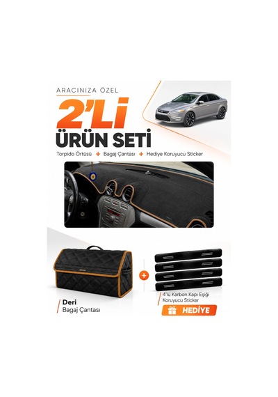 Ford Mondeo Mk4 2008-2014 Uyumlu Torpido Örtüsü + Deri Bagaj Çantası + Sticker - Siyah Kahverengi
