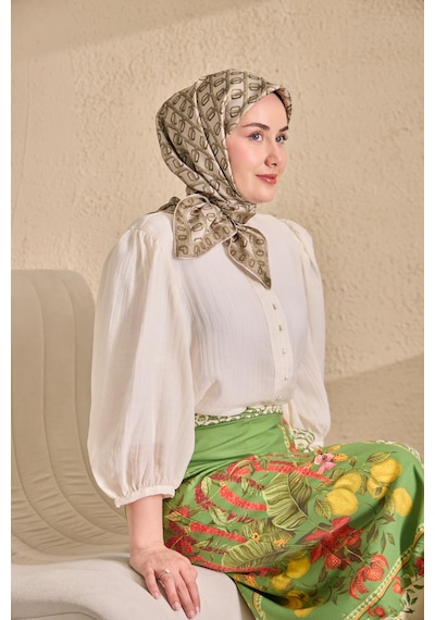 Silk Home Twill İpek Eşarp Zincir Krem Çok Renkli