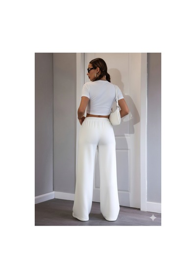 Stil X Kadın Baggy Model Eşofman Altı / 3 İplik Şardonlu Beyaz