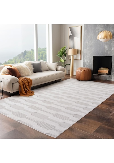 Modern Krem Renkli Etnik Desenli Bohem Salon Mutfak Mekan Teras Balkon Oda Ve Çocuk Halısı Oymalı Halı Krem - Krem
