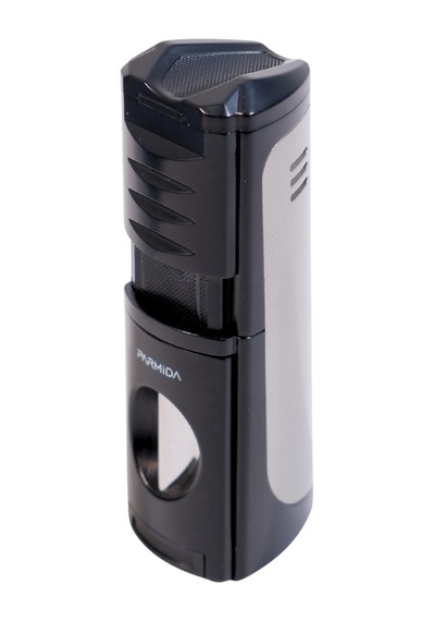Parmida 3 Torch Pürmüz Kesici & Delicili Siyah Gunmetal Metal Puro Çakmağı - Tr9524