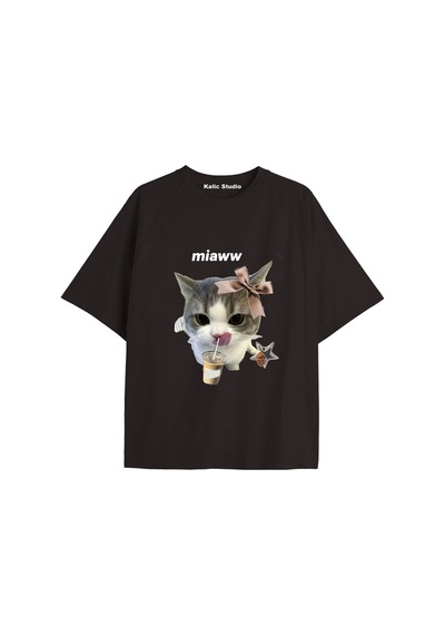Kalic Studio Y2k Vintage Cats Baskılı Siyah T-shirt Kod 33 Siyah-33