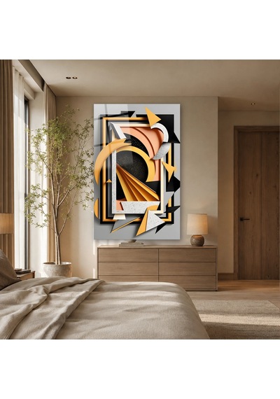 Art Deco Katmanlı Geometrik Formlar Çerçevesiz Cam Tablo