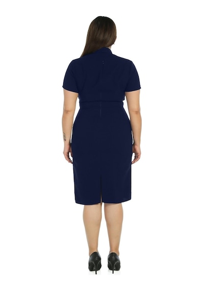 Nidya Moda Kadın Büyük Beden Lacivert Kruvaze Yaka Abiye Elbise-4098L Lacivert