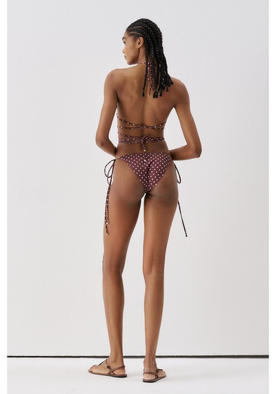 Sagaza Studio Ss6054 Puantiye Desenli Üçgen Bikini Set Kahve
