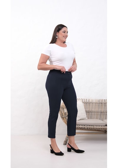 Paw Garage Likralı Lacivert Büyük Beden Dar Paça Pantolon, 4 Mevsim, Vücudu Toplayan Pantolon