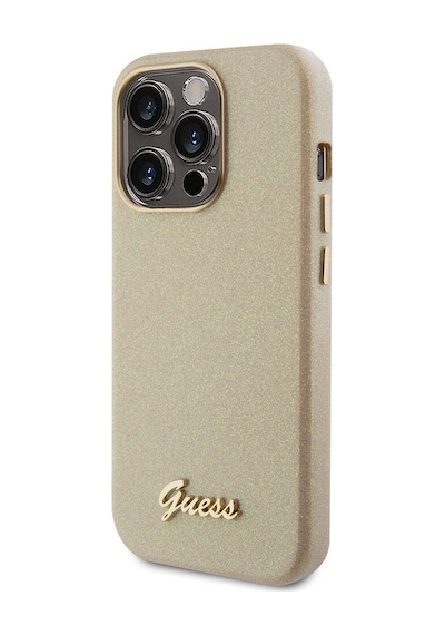 Apple Uyumlu iPhone 15 Pro Max Kılıf Guess Lisanslı Yazı Logolu Glitter Glossy Script Kapak Lila