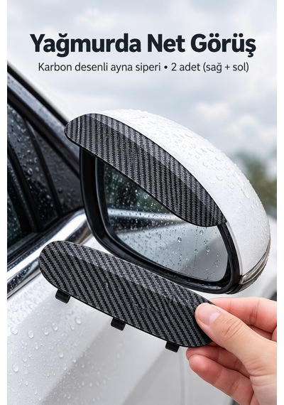Yan Ayna Yağmur Siperliği Karbon Desenli Araba Koruyucu Siper 2 Adet