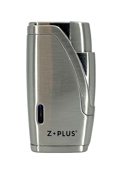 Z+plus Çift Torch Alevli, Entegre Delicili Punch Lüks Puro Çakmağı - Mat Krom Gri