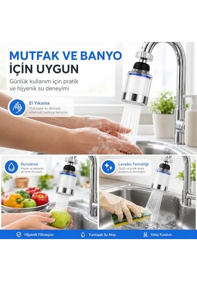 Dönebilen Filtreli Musluk Başlığı Su Tasarruflu Perlatör Başlık Oynar Başlı Sistem Lavabo Mutfak Uyumlu Yükse Diğer