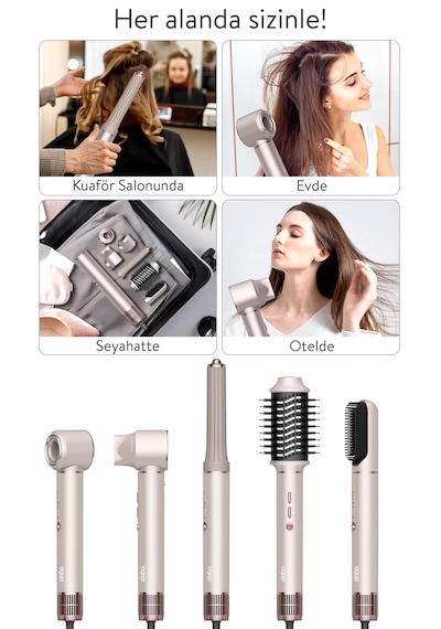 Pro Compact Uzun Multi-styler Hava Üfleme Şekillendirici Full Seti 5in1 Saç Şekillendirici Shd-1729 - Rose Gold Açık Pembe