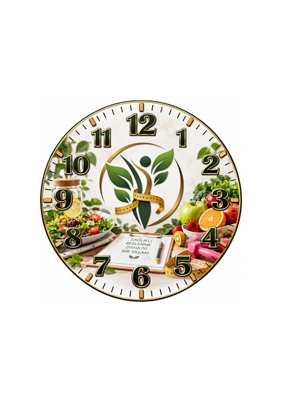 Diyetisyen Temalı Duvar Saati 45 Cm Beslenme Uzmanı Diyet Kliniği Uv Baskı Sessiz Akar Mekanizma 926 Çok Renkli