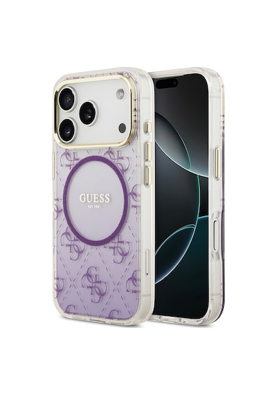 Apple Uyumlu iPhone 17 Pro Kılıf Guess Lisanslı M-safe Şarj Özellikli 4g Desenli Simli Silikon Kapak Mor Mor
