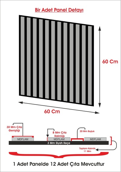 Winflex Mini Eko Akustik Ahşap Panel Teak Renk - 60x60cm 60x60cm
