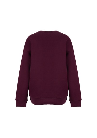 Fabrika Bordo Kadın Bisiklet Yaka Loose Fit Nakışlı Sweatshirt F6wl-swt0087