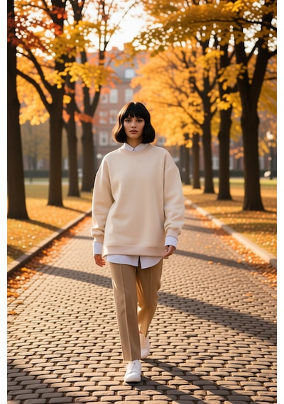 Benerly Kadın Bisiklet Yaka Düşük Kol Oversize Kalın Örme Sweatshirt Fonk Bej