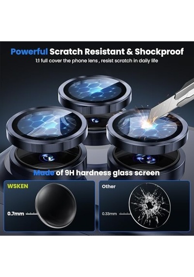 Wsken İphone 17 Pro/iphone 17 Pro Max Kamera Lens Koruyucu İçin -  Çekimi Koruyun Kırılmaz Ultra Hd 9h Temperli Cam Ekran Metal Halka Kapak, Parmak İzi, Çizilmez, Koyu Mavi,