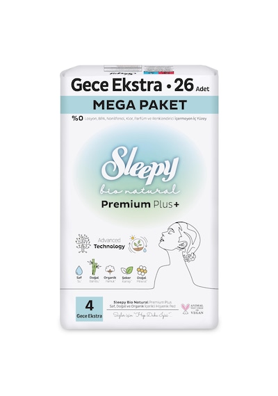 Sleepy Bio Natural Premium Plus Hijyenik Ped Gece Extra 26'lı