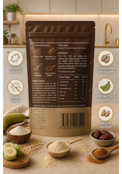 Kolajenli Proteinli Pankek Toz Karışımı Şeker İlavesiz Beyaz Un İçermez 100 G