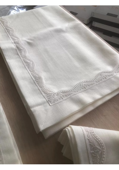 Buradabulabilirsin Sofra Takımı Lina Gardenya Keten Yemek Takımı 160x260 Masa Seti 26 Parça Runner Set Krem Bbz
