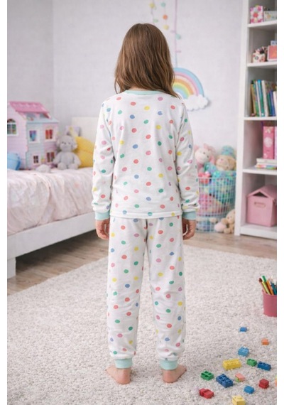 Kız Çocuk Renk Paleti Desenli 8 - 13 Yaş Pijama Takımı Beyaz
