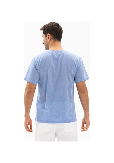 Kısa Kol Şile Bezi Zımbalı Erkek Tshirt Mavi 3032