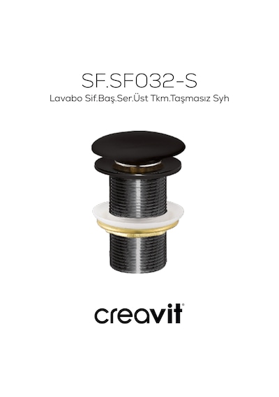 Creavit Lavabo Sifon Başlığı Seramik Üst Takım Taşmasız Siyah
