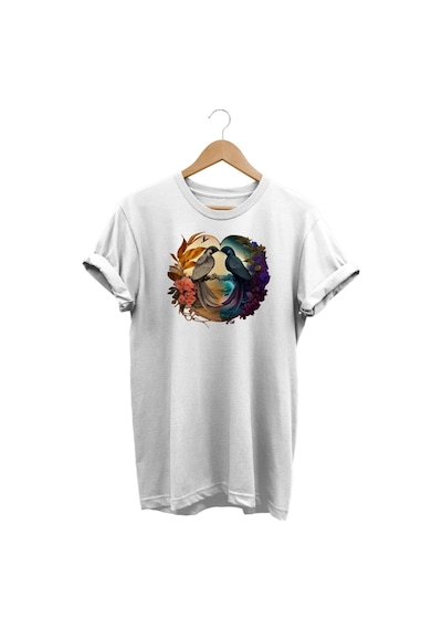 Kuş Baskılı Beyaz T-shirt Beyaz