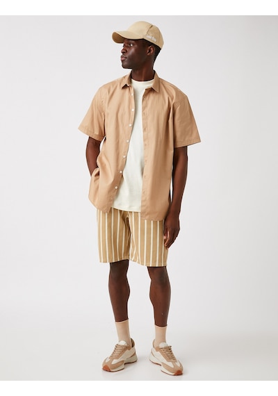 Koton Gabardin Şort Cepli Bej Çizgili 2sam40106hw Ekru