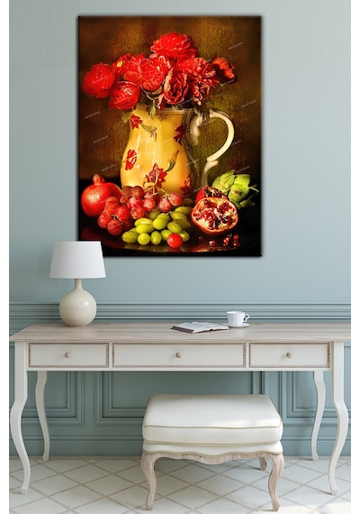 Meyveler Çiçekler Natürmort Sanatsal Kanvas Tablo 50 x 70