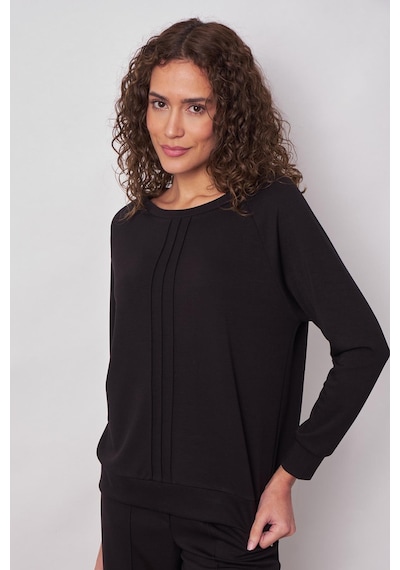 Jument Baharlık Modal Kumaş Kayık Yaka Önü Nervürlü Reglan Kollu Bluz Pantolon İçin 49045 -siyah Siyah
