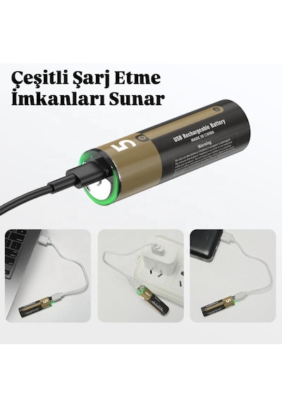 Kalın Pil Kalem Pil Usb Type-c Kablo İle Şarj Edilebilir Lityum 2'li Kalem Pil 1.5v Aa / 3200 Mwh