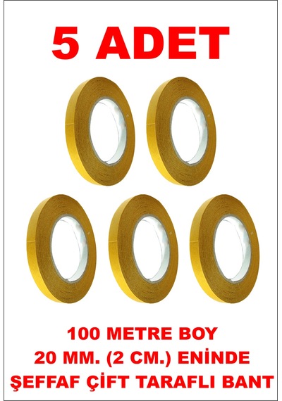 Çift Taraflı Şeffaf Bant 100 M. 20 Mm 5 Adet