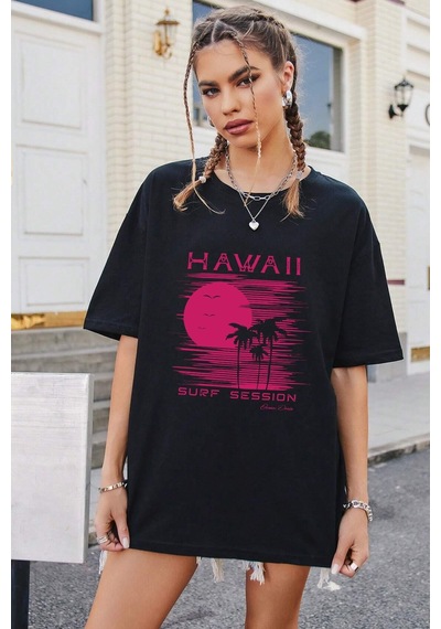 Unisex Surf Session Tasarım Tshirt Siyah
