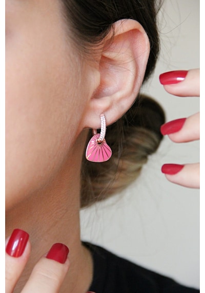 925 Ayar Gümüş Pembe Mineli Kalp Küpe - 12101702 Rose Gold