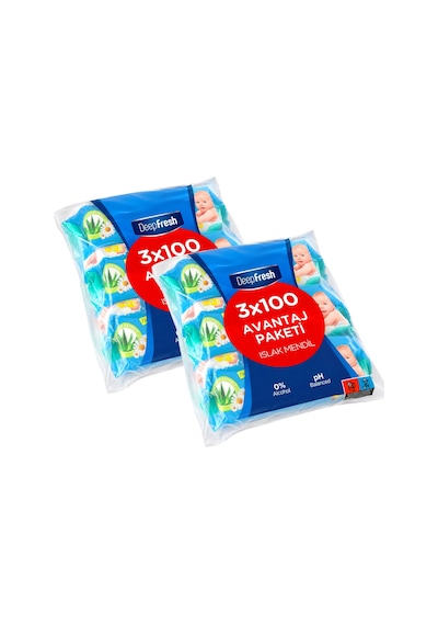 Deep Fresh Islak Mendil 3x100'lü x 2 Adet 600 Yaprak 2'li Set