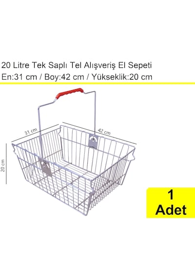 Tel Alışveriş El Sepeti 20 Litre Tek Saplı 1 Adet / En:31 Boy:42 Yükseklik:20 Cm Metal