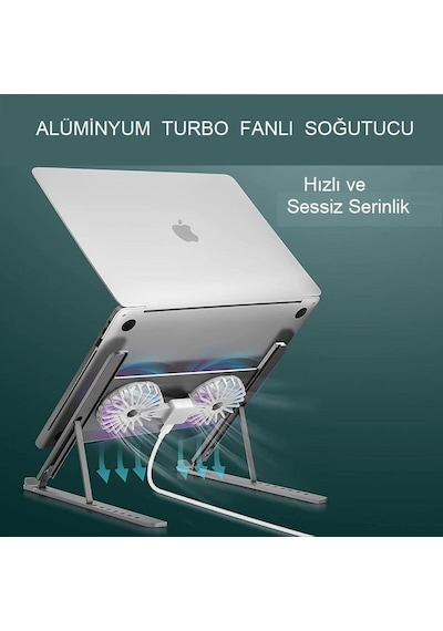 UpWay Katlanabilir Alüminyum Turbo Fanlı Apple Uyumlu MacBook Laptop Soğutucu