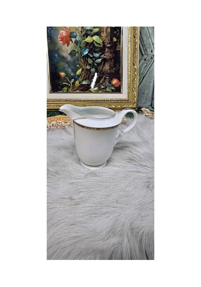 Antika Porselen Sütlük / Krema Sürahisi Altın Yaldızlı Vintage Şıklık Ekru