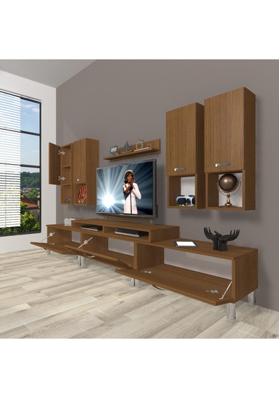 Decoraktiv Ekoflex 8da Mdf Krom Ayaklı Tv Ünitesi Tv Sehpası Ceviz