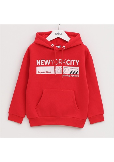 Wanex Erkek Çocuk Uzun Kol Kalın Kapüşonlu Sweatshirt - 16113 Siyah