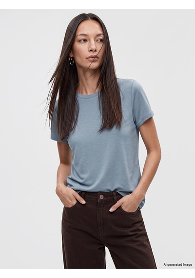 Lcw Everyday Mavi Bisiklet Yaka Soft Touch Kadın Tişört