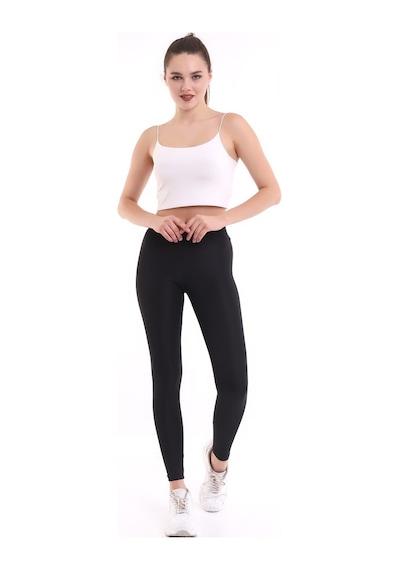 Self Clothing Kadın Siyah Yüksek Bel Dayanıklı Örme Kumaş Toparlayıcı Spor Tayt