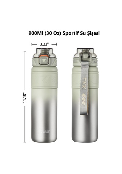 Tkk Çelik Termos Matara 900 Ml Gri Yeşil