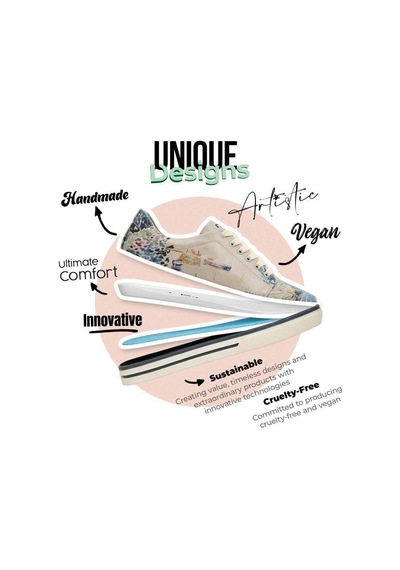 Kadın Vegan Deri Bej Sneakers - Watercolor And Sailors Tasarım Çok Renkli